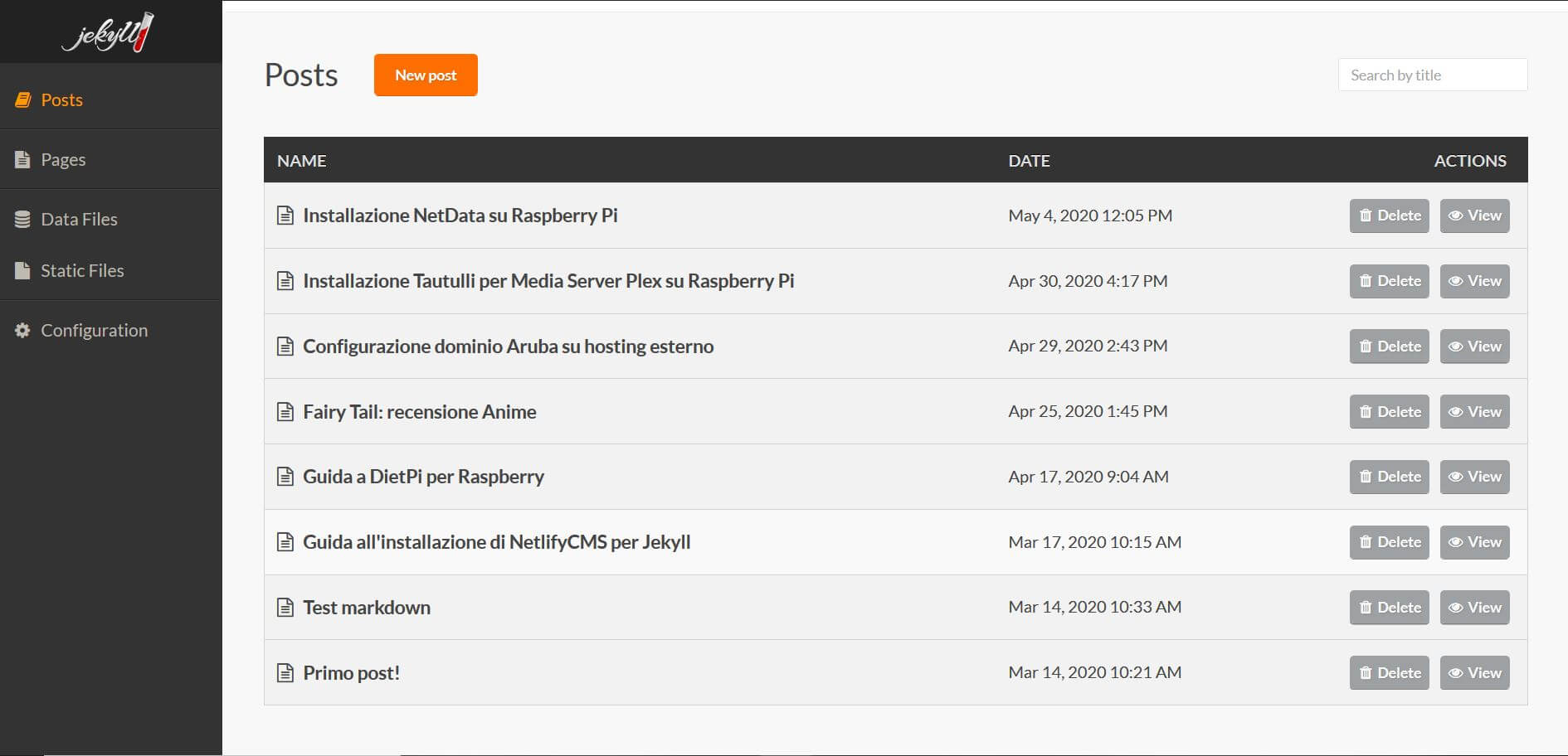 Jekyll Admin Index Page